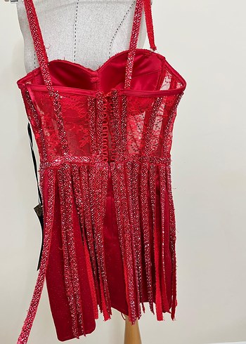 Kırmızı İşlemeli kına gecesi elbisesi - Görsel 13