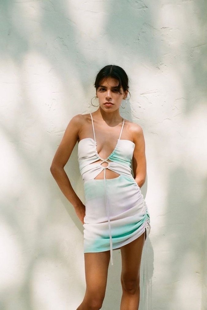 Zara Askılı Büzgülü Kadın Mini Elbise - Görsel 3