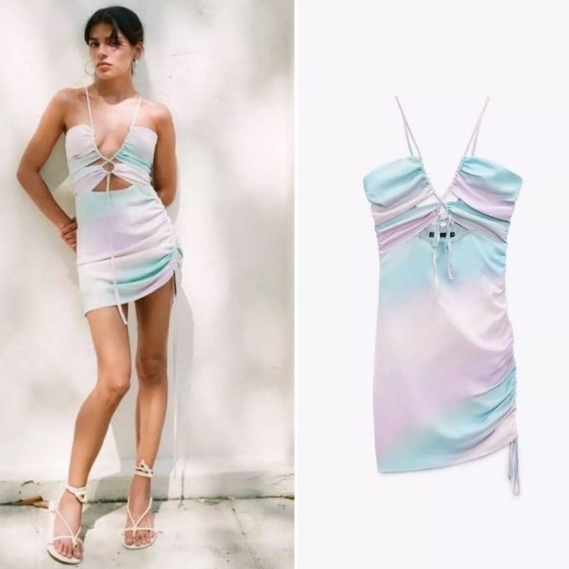 Zara Askılı Büzgülü Kadın Mini Elbise - Görsel 4