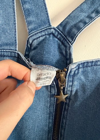 Defacto Fermuarlı Mini Denim Salopet - Görsel 6
