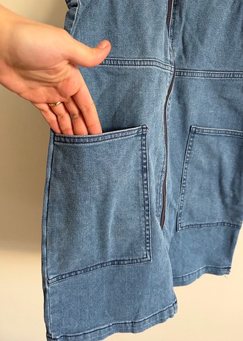 Defacto Fermuarlı Mini Denim Salopet - Görsel 3