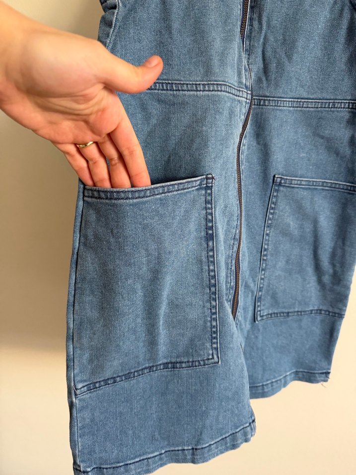 Defacto Fermuarlı Mini Denim Salopet - Görsel 3