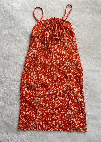 Askılı Çiçekli Büzgülü Kadın Mini Elbise - Görsel 3