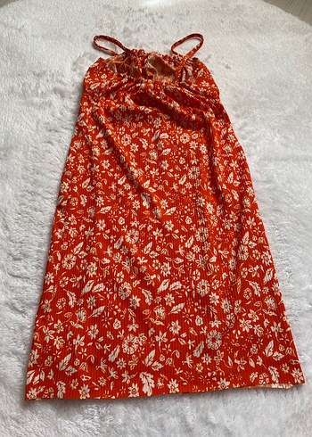 Askılı Çiçekli Büzgülü Kadın Mini Elbise - Görsel 6