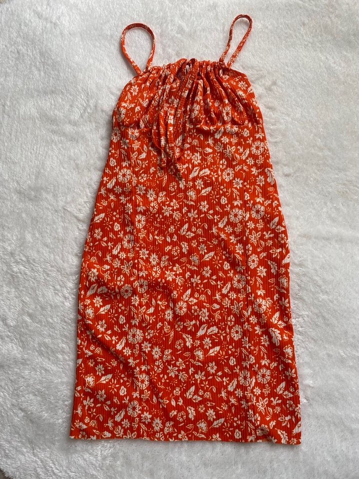 Askılı Çiçekli Büzgülü Kadın Mini Elbise - Görsel 3