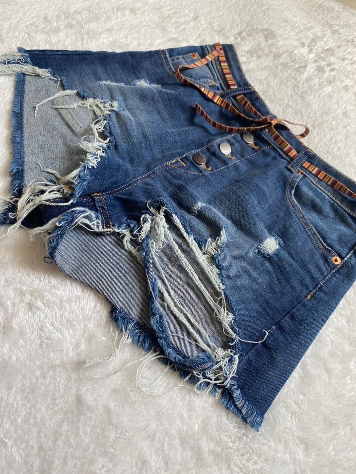 Benetton Düğmeli Kadın Denim Şort - Görsel 4