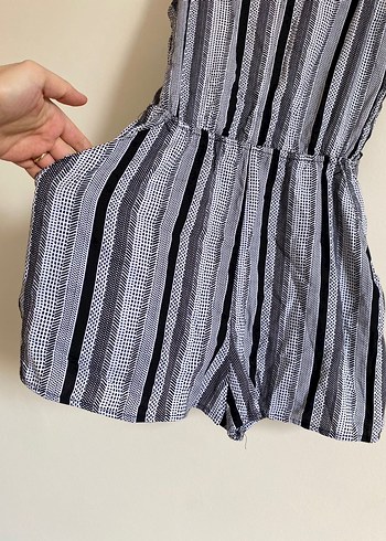 H&M Askılı Çizgi Desen Mini Şort Tulum - Görsel 4