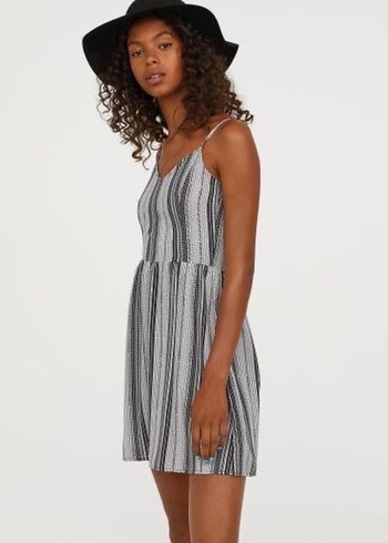 H&M Askılı Çizgi Desen Mini Şort Tulum - Görsel 2