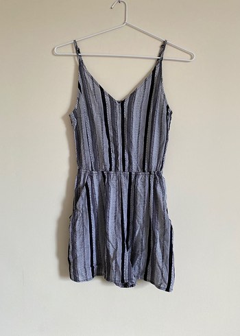 H&M Askılı Çizgi Desen Mini Şort Tulum - Görsel 3