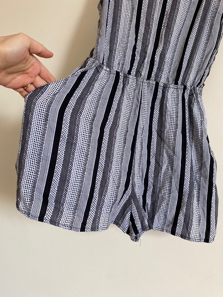 H&M Askılı Çizgi Desen Mini Şort Tulum - Görsel 4