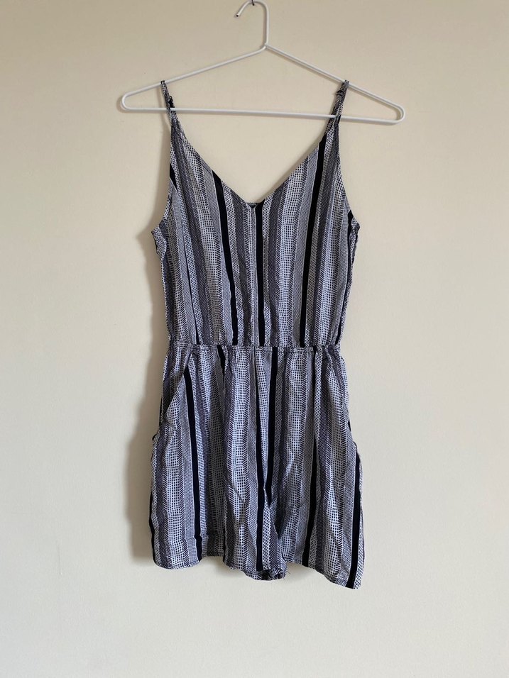 H&M Askılı Çizgi Desen Mini Şort Tulum - Görsel 3