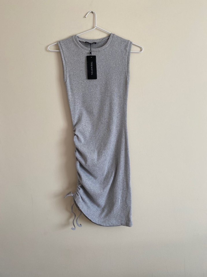 Tr Büzgülü Triko Bodycon Kısa Elbise - Görsel 3