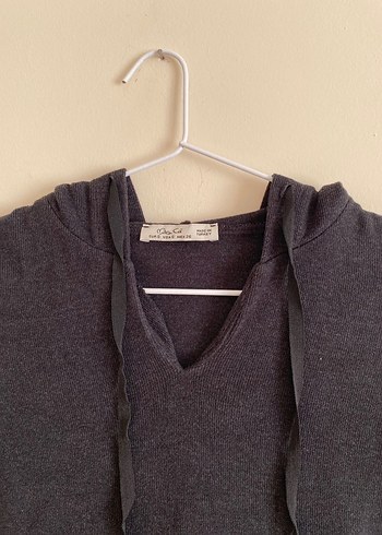 Kapüşonlu Yırtmaçlı Triko Midi Elbise - Görsel 5