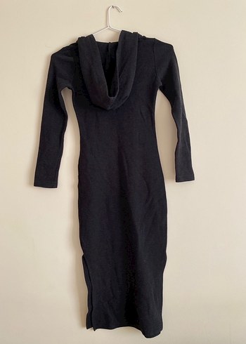 Kapüşonlu Yırtmaçlı Triko Midi Elbise - Görsel 8