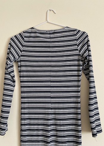 Bateks Çizgili Kadın Midi Elbise - Görsel 7