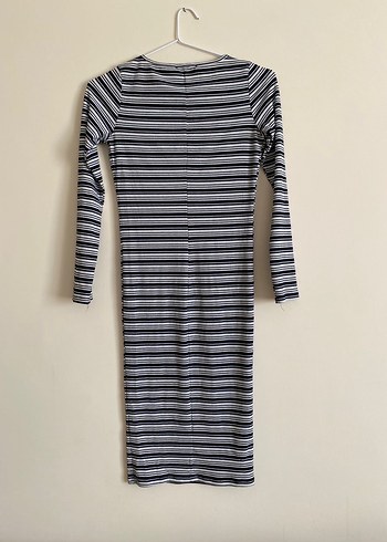 Bateks Çizgili Kadın Midi Elbise - Görsel 3