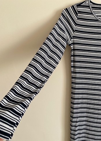 Bateks Çizgili Kadın Midi Elbise - Görsel 5