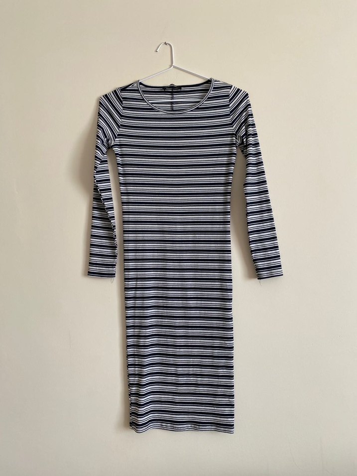 Bateks Çizgili Kadın Midi Elbise - Görsel 2