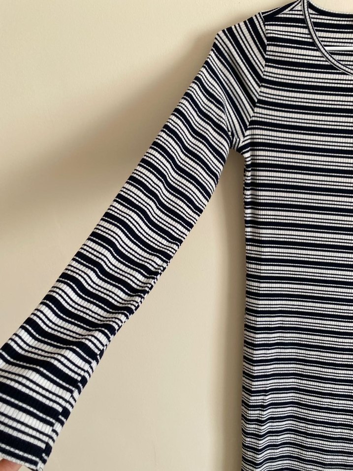 Bateks Çizgili Kadın Midi Elbise - Görsel 5