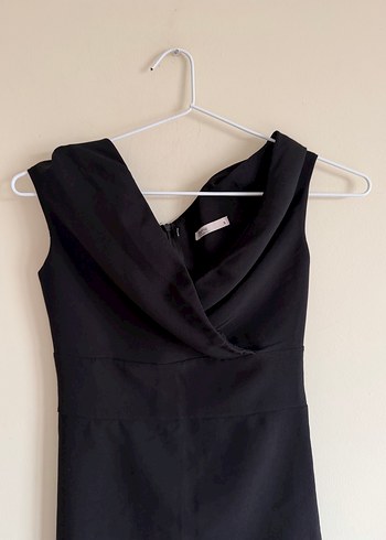 Kruvaze Yaka Omuzları Büzgülü Mini Elbise - Görsel 3