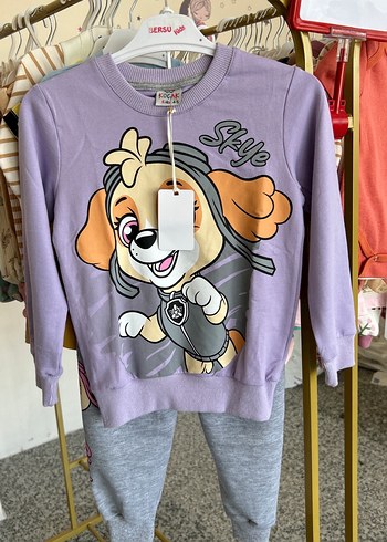 Kız Çocuk Mor Baskılı Uzun Kollu Sweatshirt