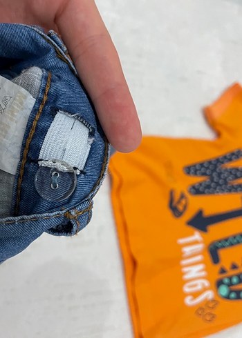 Turuncu Baskılı Kısa Kollu Erkek Bebek Takım - Görsel 3