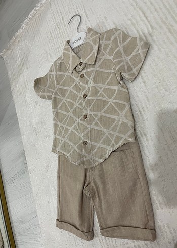 Bej Kısa Kollu Erkek Bebek Takımı - Görsel 2