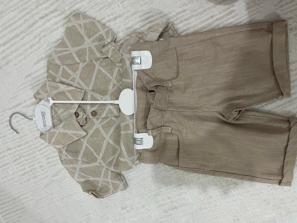 Bej Kısa Kollu Erkek Bebek Takımı - Görsel 5