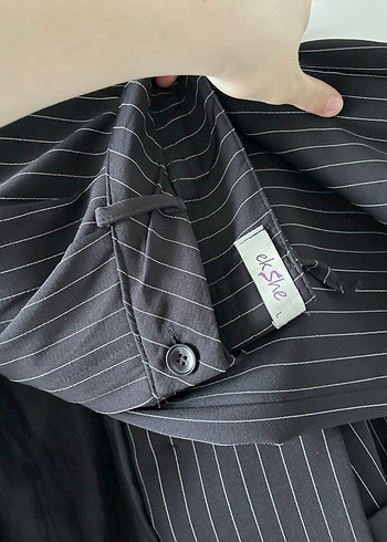 Çizgili Siyah Kadın Blazer Ceket - Görsel 2