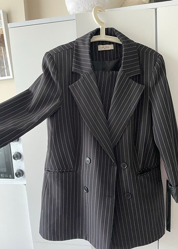 Çizgili Siyah Kadın Blazer Ceket - Görsel 3