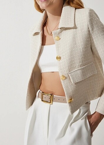 Kemik Crop Tüvit Blazer Ceket
