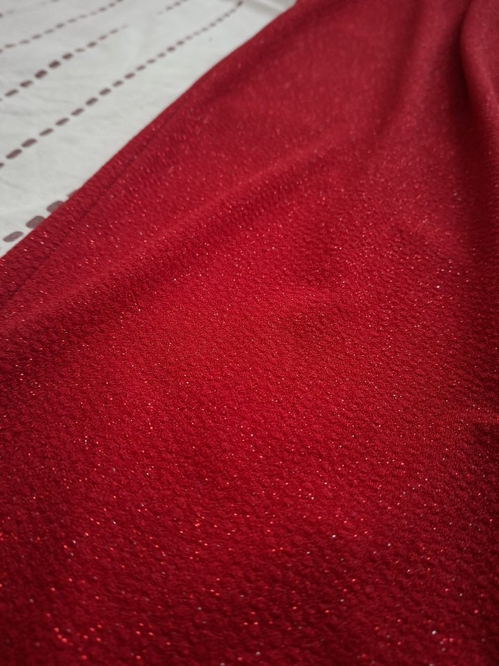 Parlak Kırmızı V Yaka Uzun Elbise - Görsel 3