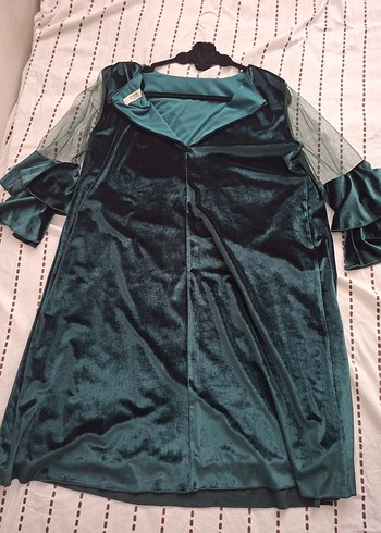 Turkuaz Uzun Kollu V Yakalı Kadın Elbise - Görsel 2