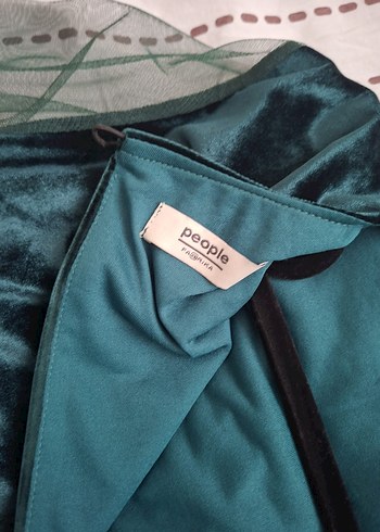 Turkuaz Uzun Kollu V Yakalı Kadın Elbise - Görsel 3