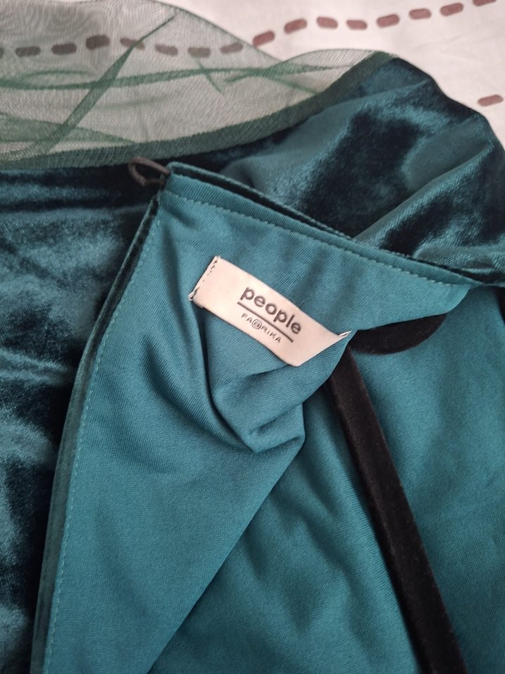 Turkuaz Uzun Kollu V Yakalı Kadın Elbise - Görsel 3