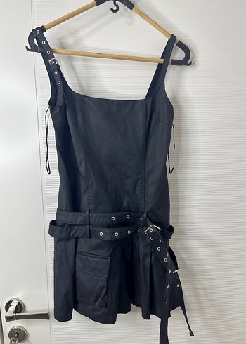 Siyah Deri Kemerli Kısa Kadın Tulum - Görsel 2