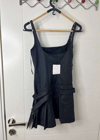 Siyah Deri Kemerli Kısa Kadın Tulum - Görsel 4