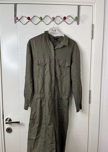 Kadın Haki Uzun Keten Tulum - Görsel 6