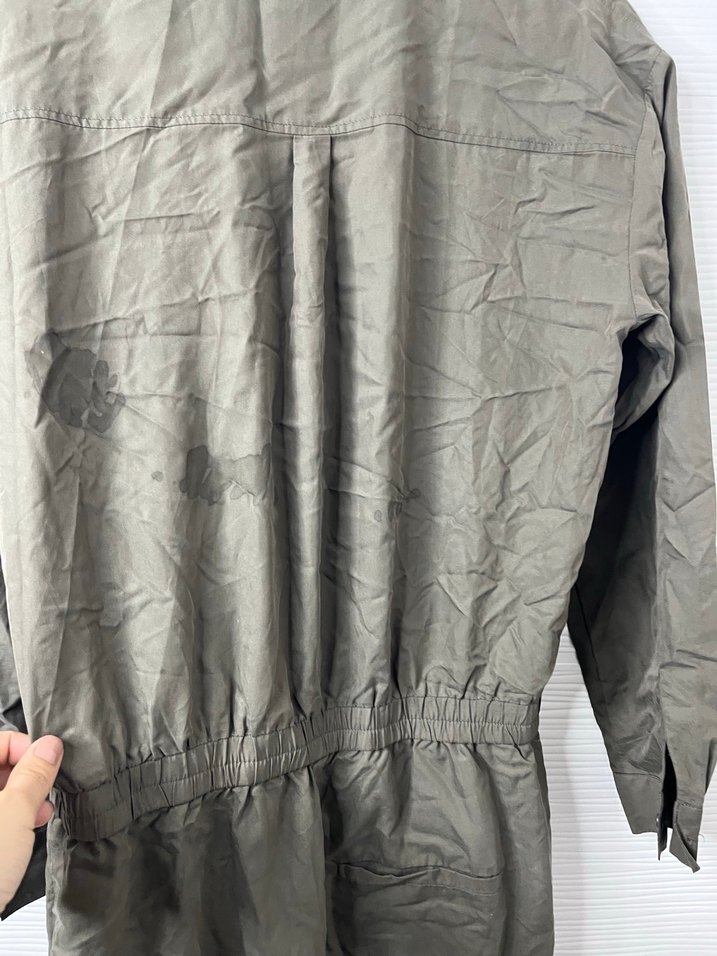 Kadın Haki Uzun Keten Tulum - Görsel 3