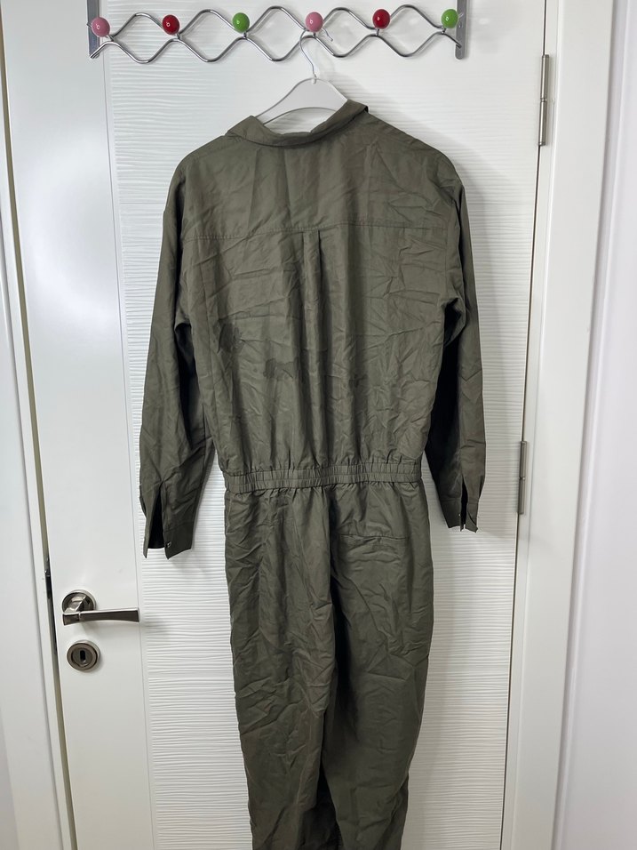 Kadın Haki Uzun Keten Tulum - Görsel 4