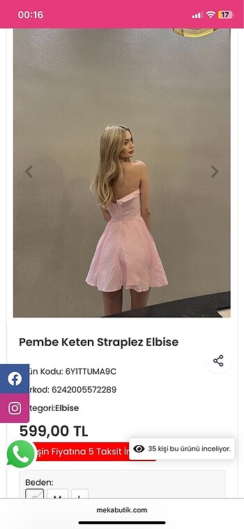 Diğer Straplez pembe keten elbise