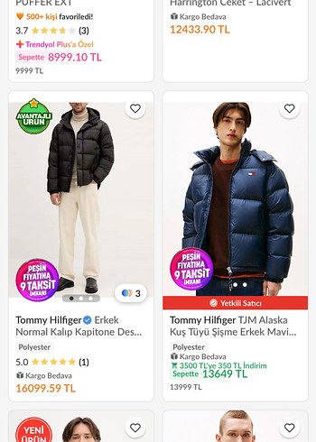 xxl Beden Tommy Hilfiger şişme erkek montu
