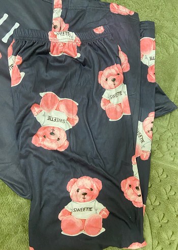 46 Beden Gri Ayıcık Desenli Rahat Kadın Pijama Takımı