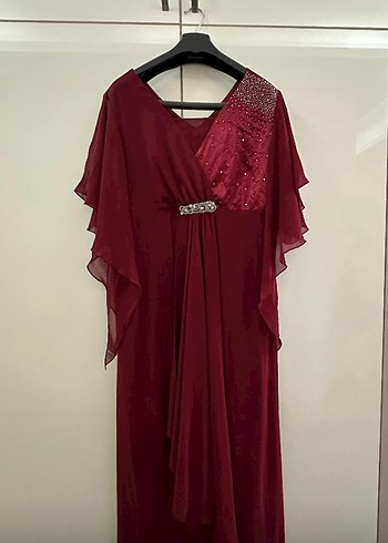 Bordo Drapeli Uzun Abiye Elbise44/46 bedenlere