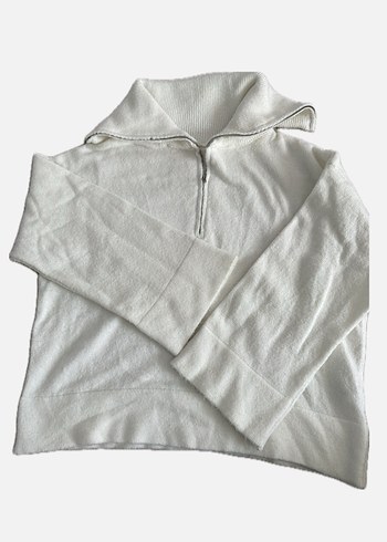 Kadın beyaz Yüksek Yakalı Sweatshirt - Görsel 3