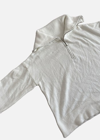 Kadın beyaz Yüksek Yakalı Sweatshirt - Görsel 2