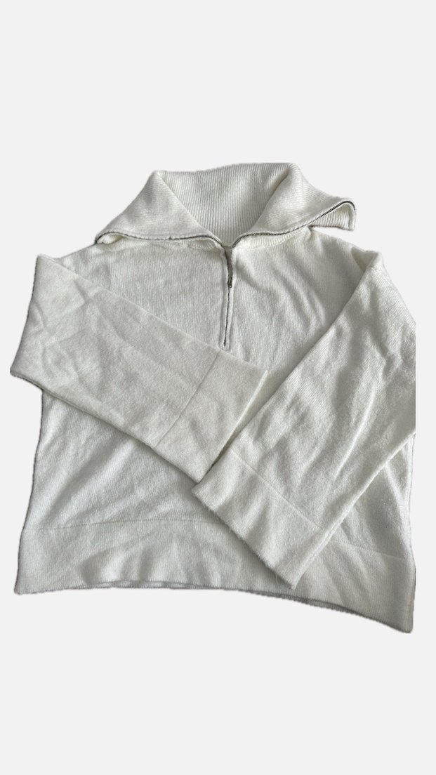 Kadın beyaz Yüksek Yakalı Sweatshirt - Görsel 3