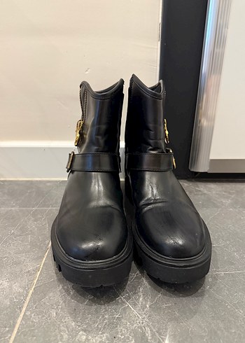 Kadın Siyah Deri Biker Botlar Tokalı - Görsel 2