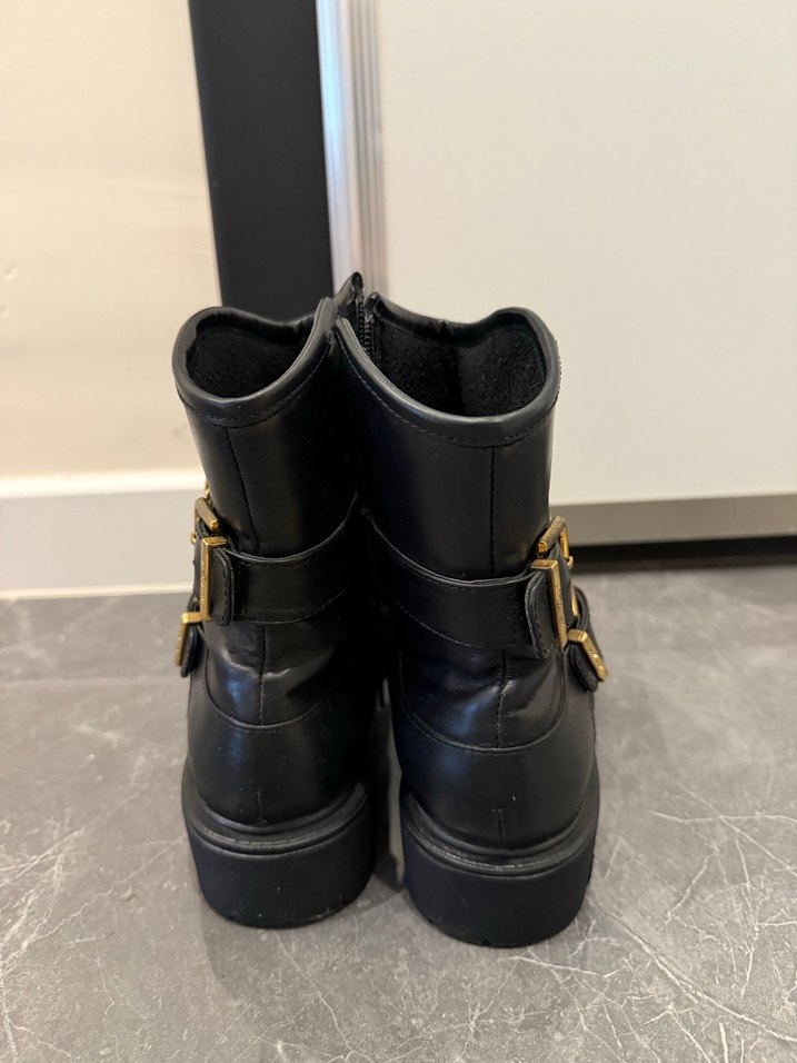 Kadın Siyah Deri Biker Botlar Tokalı - Görsel 4