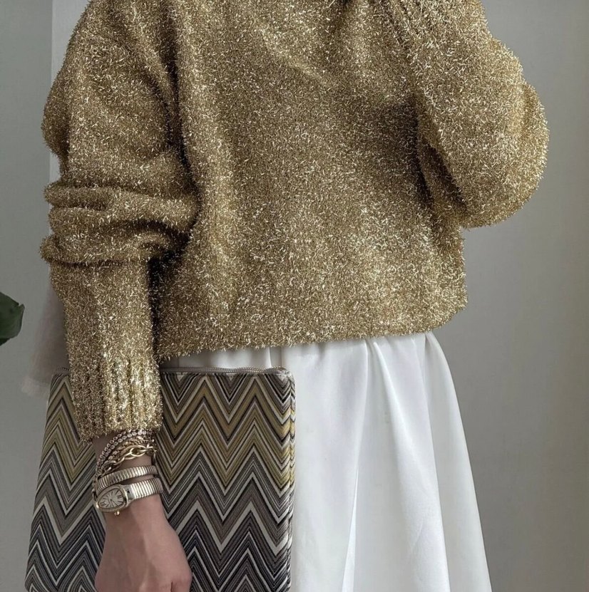 Altın Renkli Örgü Kadın Kazak - Görsel 2